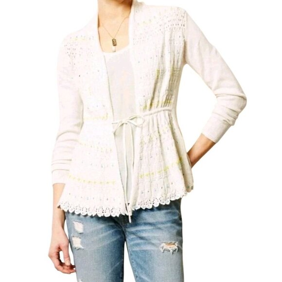 Moth Lazuli Crochet Cardigan Sweater SZ S Neutral ANTHROPOLOGIE Coquette Sweet - Picture 1 of 10